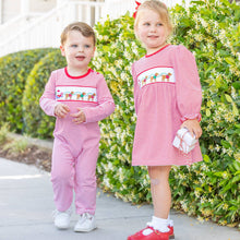 Load image into Gallery viewer, Girls Smocked Santa Dog Dress