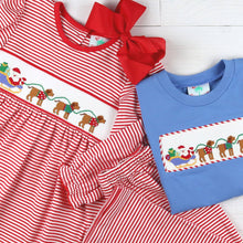 Load image into Gallery viewer, Girls Smocked Santa Dog Dress
