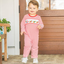 Load image into Gallery viewer, Boys Smocked Romper - Santa Dogs
