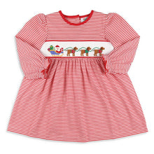 Load image into Gallery viewer, Girls Smocked Santa Dog Dress
