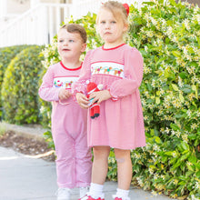 Load image into Gallery viewer, Boys Smocked Romper - Santa Dogs
