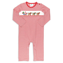 Load image into Gallery viewer, Boys Smocked Romper - Santa Dogs

