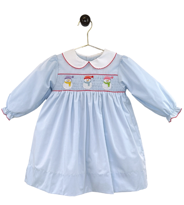 Snowman Smocked Dress Set