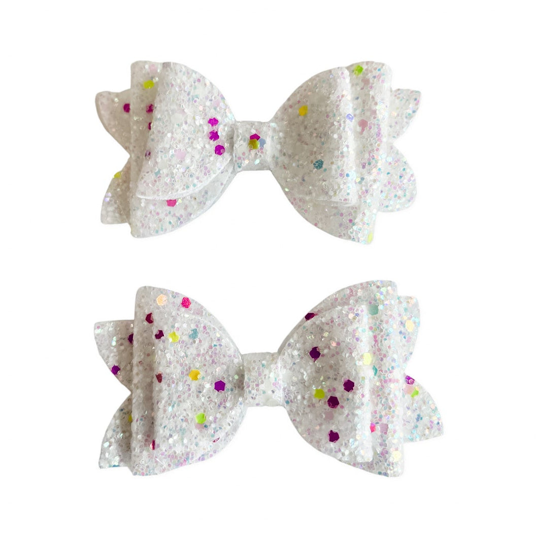 White Glitter Bow Set