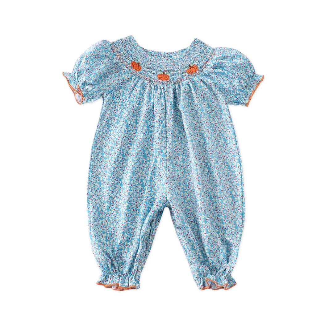 Smocked Floral & Pumpkin Romper