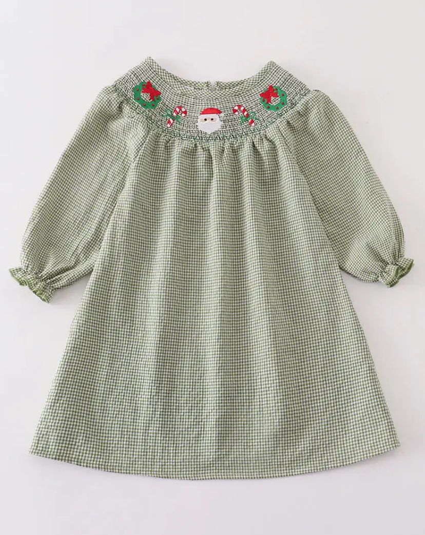 Green Santa Smocked Dress